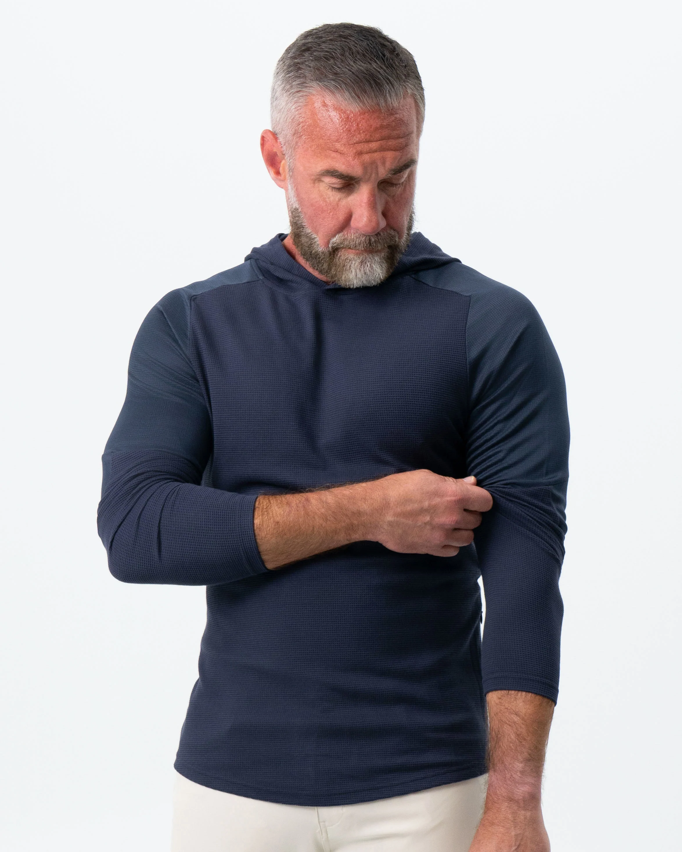 Waffle Knit Hoodie - Navy - Image 5