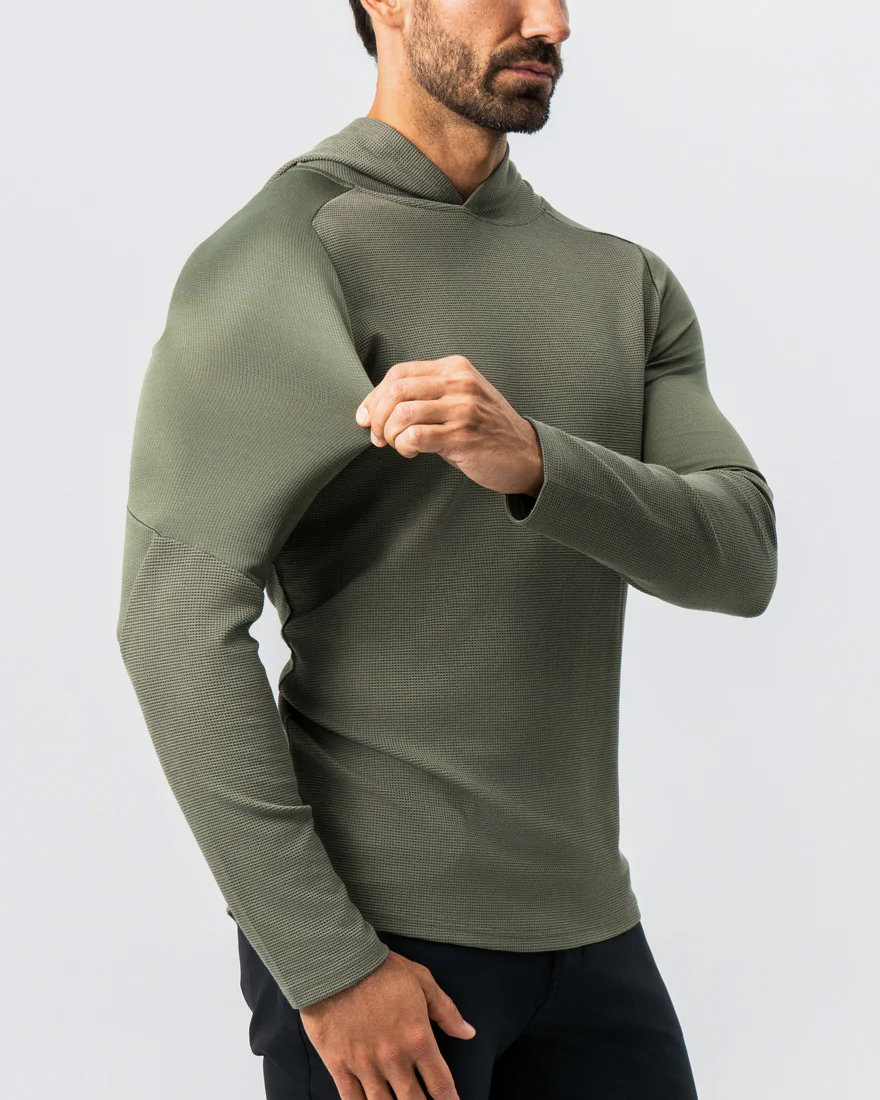 Waffle Knit Hoodie - Olive - Image 3