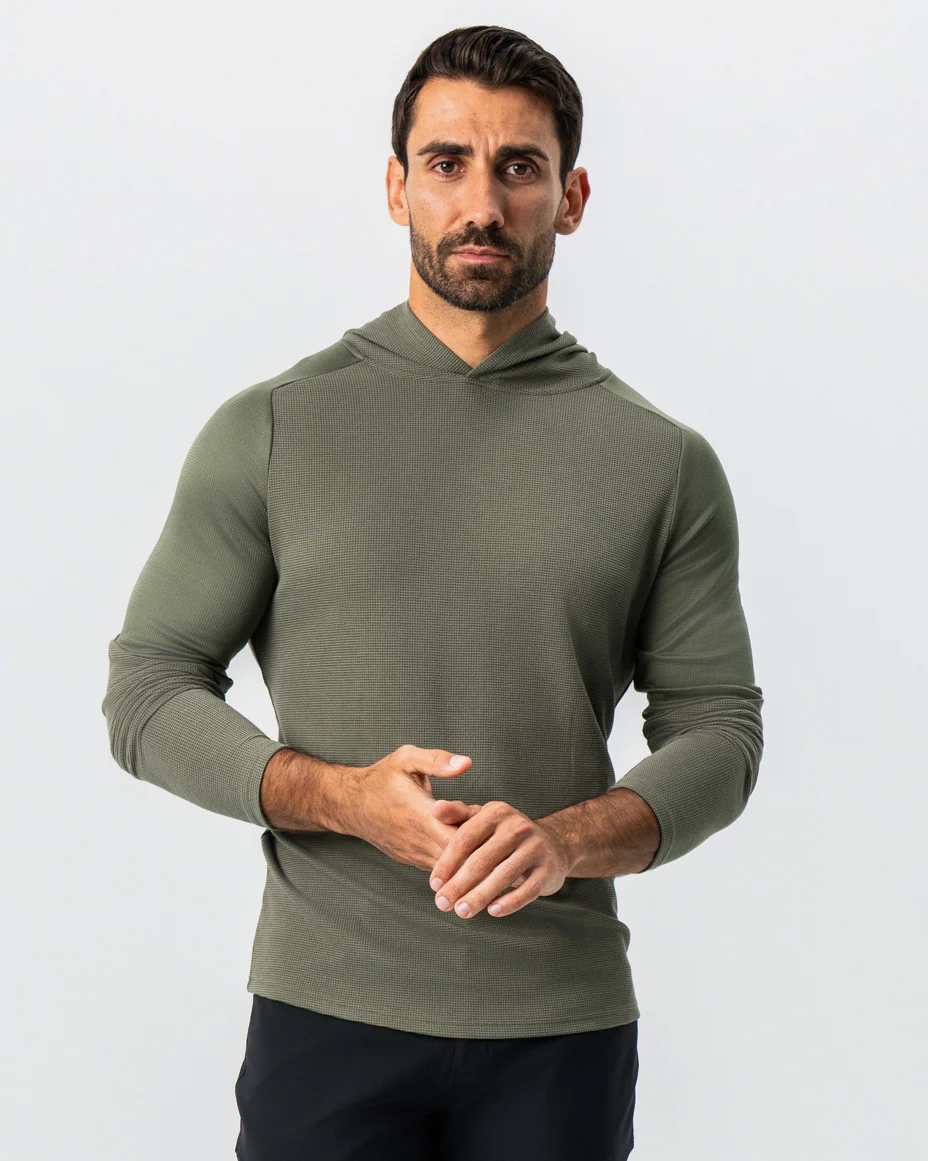 Waffle Knit Hoodie - Olive - Image 5