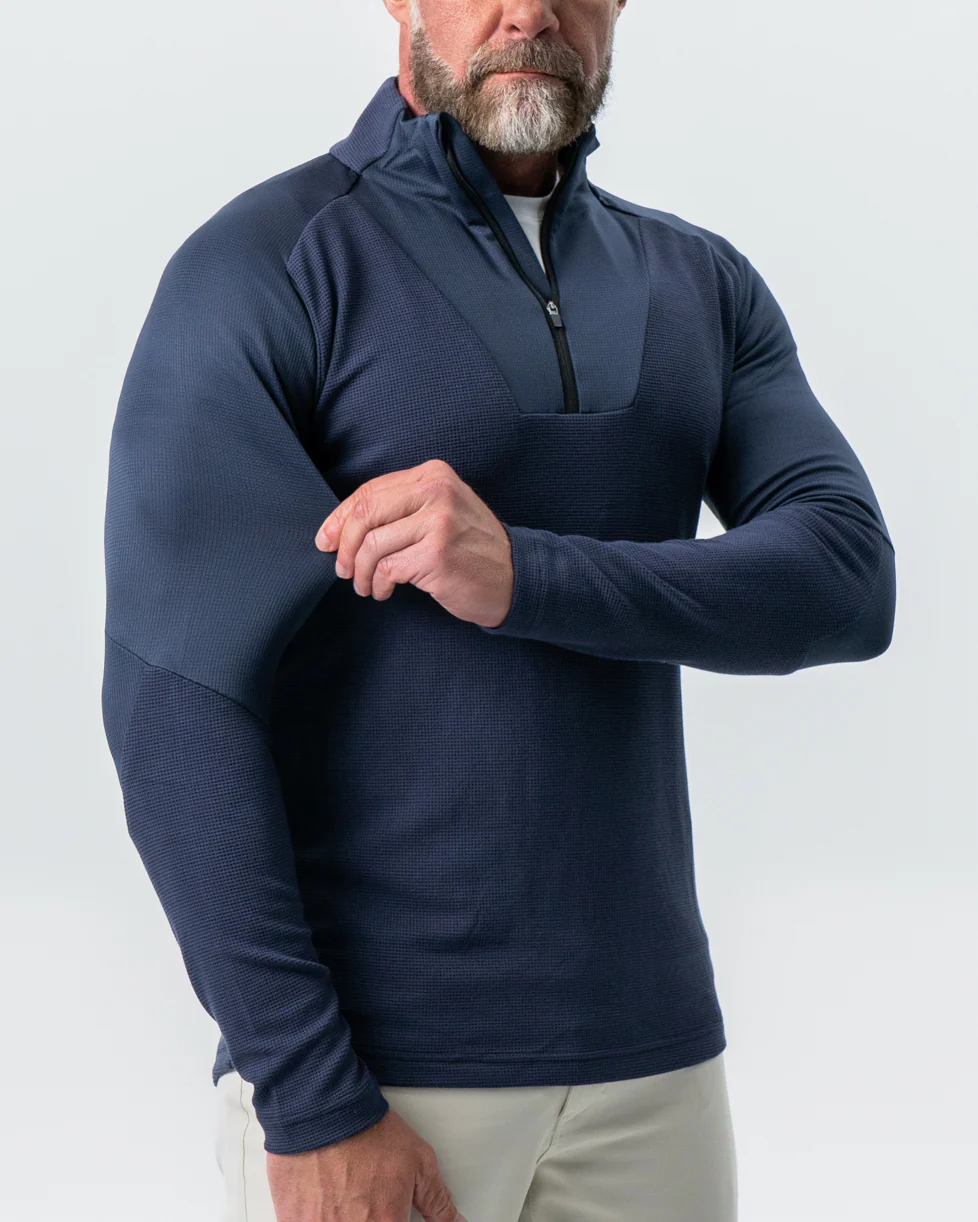 Waffle Knit Quarter Zip - Navy - Image 2