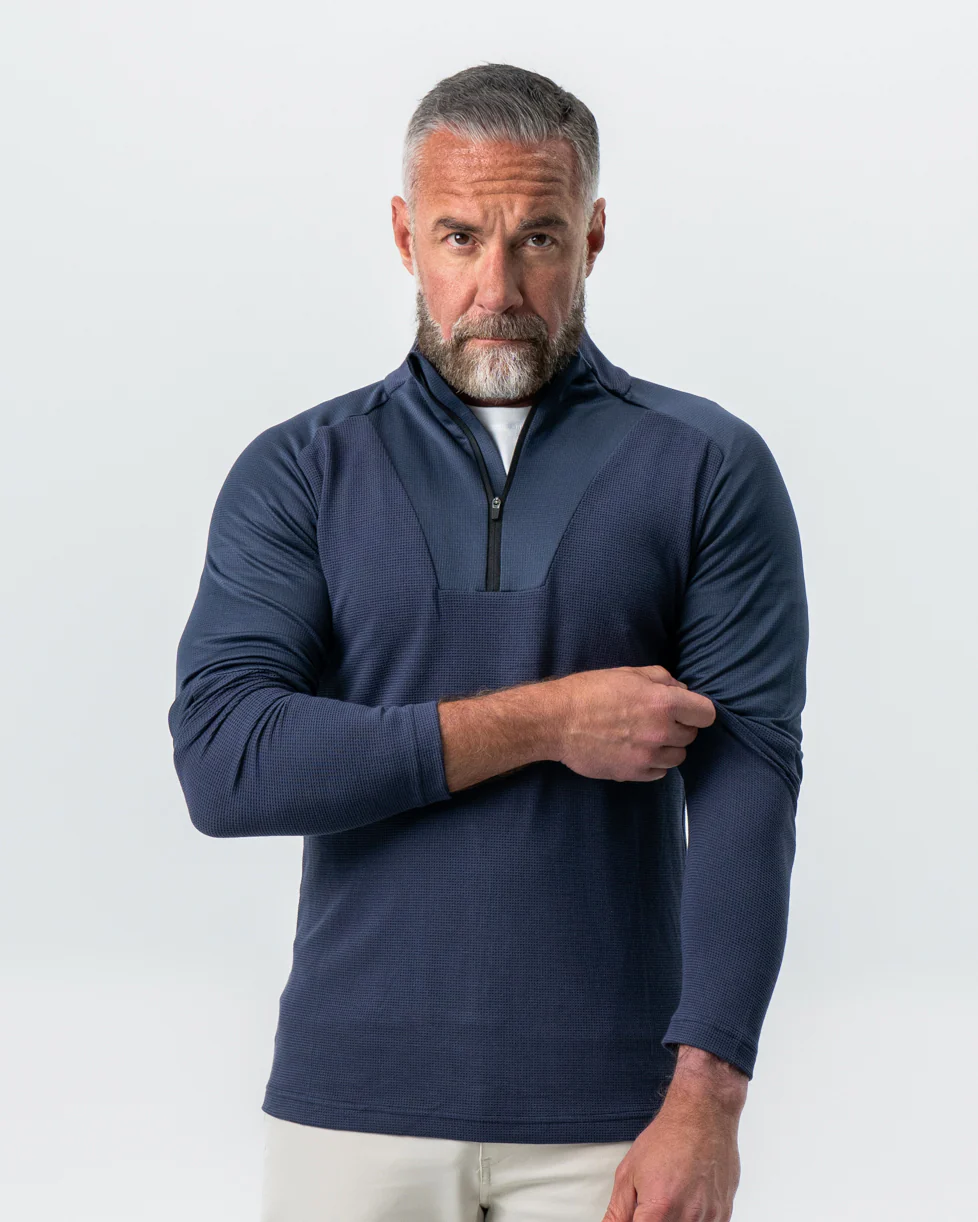 Waffle Knit Quarter Zip - Navy - Image 3