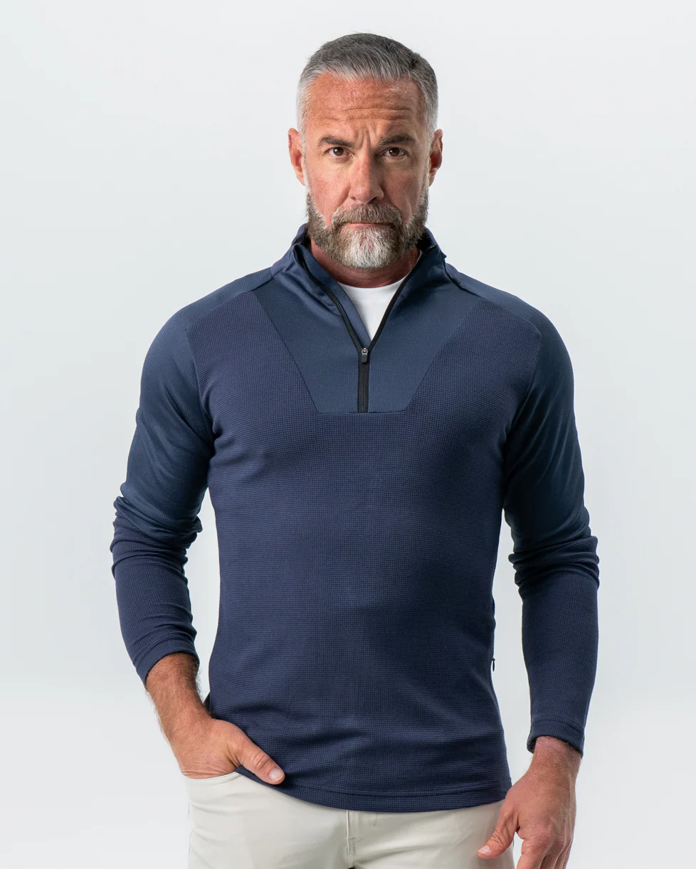 Waffle Knit Quarter Zip - Navy - Image 5