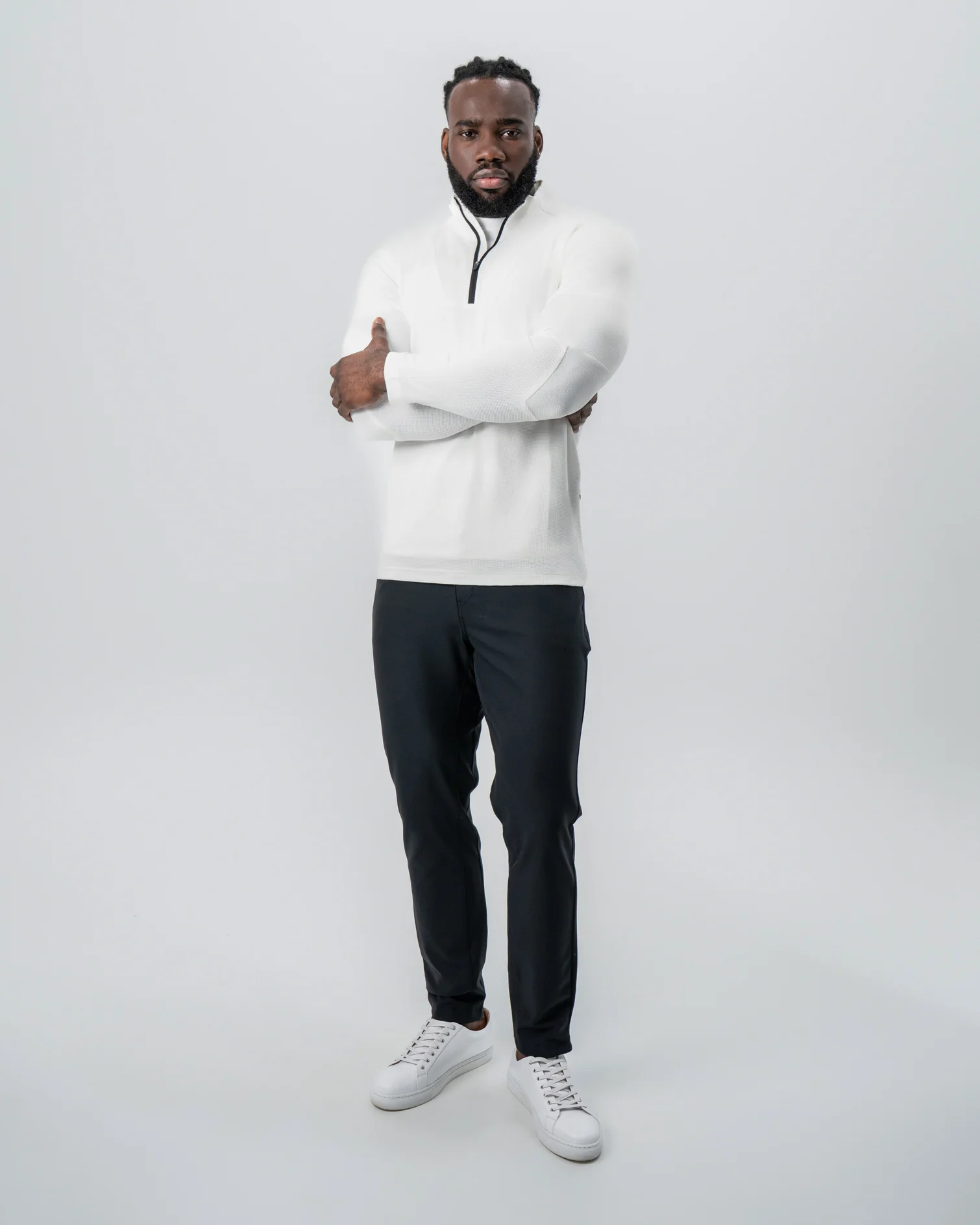 Waffle Knit Quarter Zip - Solid Cream - Image 5