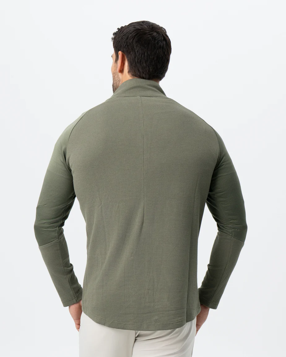 Waffle Knit Quarter Zip - Solid Olive - Image 3