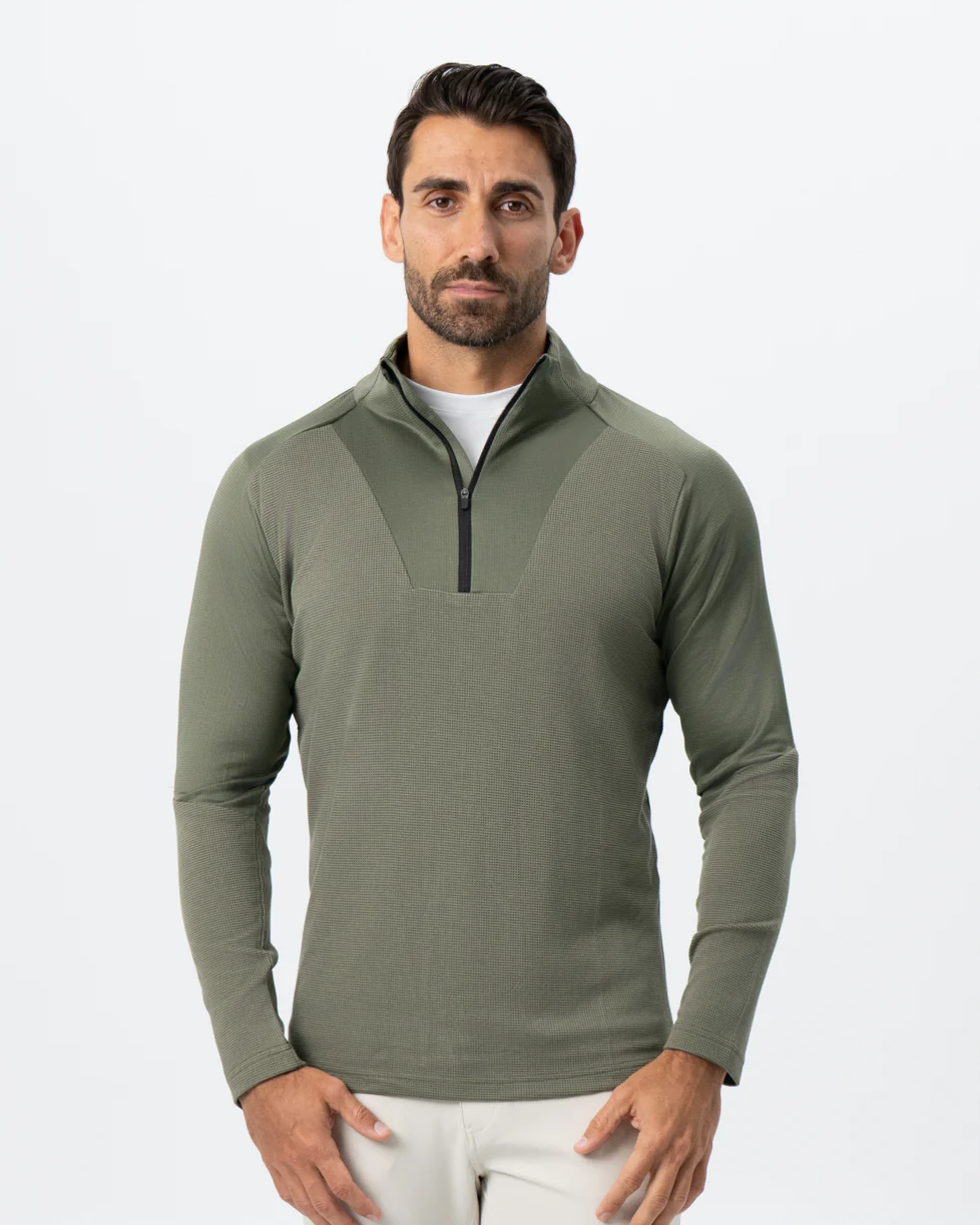 Waffle Knit Quarter Zip - Solid Olive - Image 4